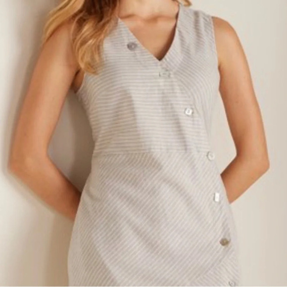 SOFT SURROUNDINGS Chasia Dress Button Up Striped Midi Dress Cotton Hemp‎ Small - Picture 8 of 9